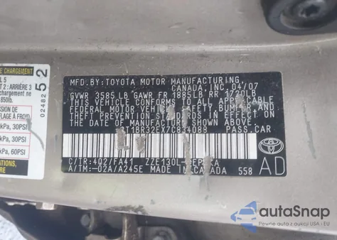 2007 Toyota Corolla Ce from USA, damaged, VIN 2T1BR32EX7C834088